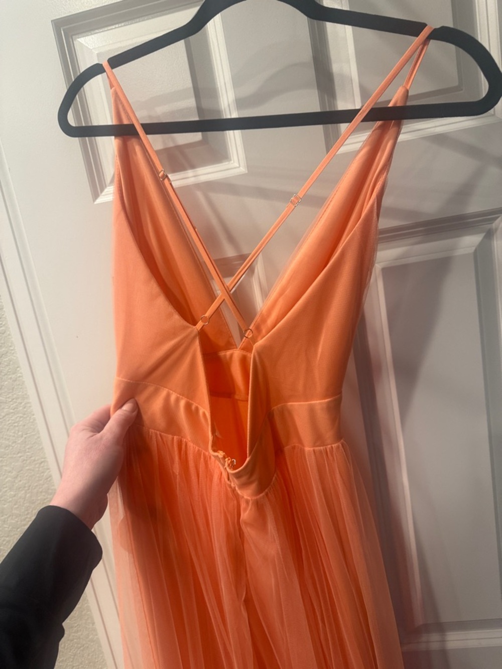 LUXXEL Peach Tulle Maxi Dress NWT Strappy Back Formal Small - Picture 5 of 7